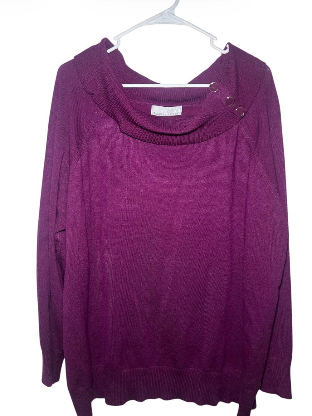 Carolyn Taylor Women's Purple Button-Accent Cowl Neck Sweater NWT Bright Casual